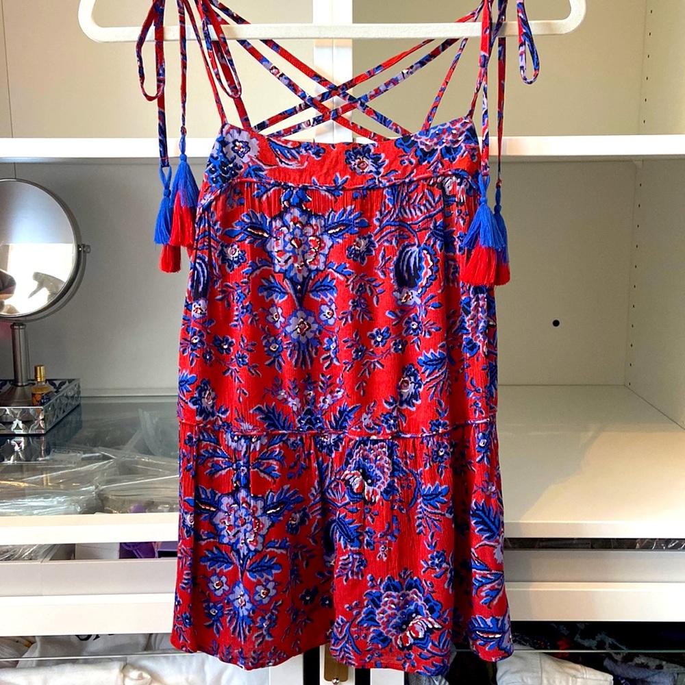 Loft Flowey red and royal blue floral strap a cami